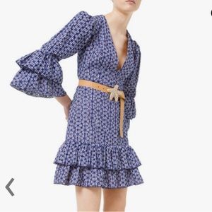 NWT Michael Kors Collection Maritime & Optic White Gingham Ruffle Trim Dress